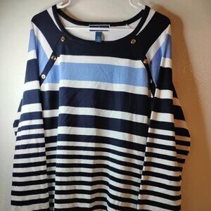 Karen Scott 1XL Dark Blue, Lt Blue & White Long Sleeve Sweater Great Condition